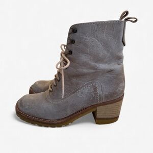 Espace Taupe Lace-Up Combat Rugged Chunky Heel Boots